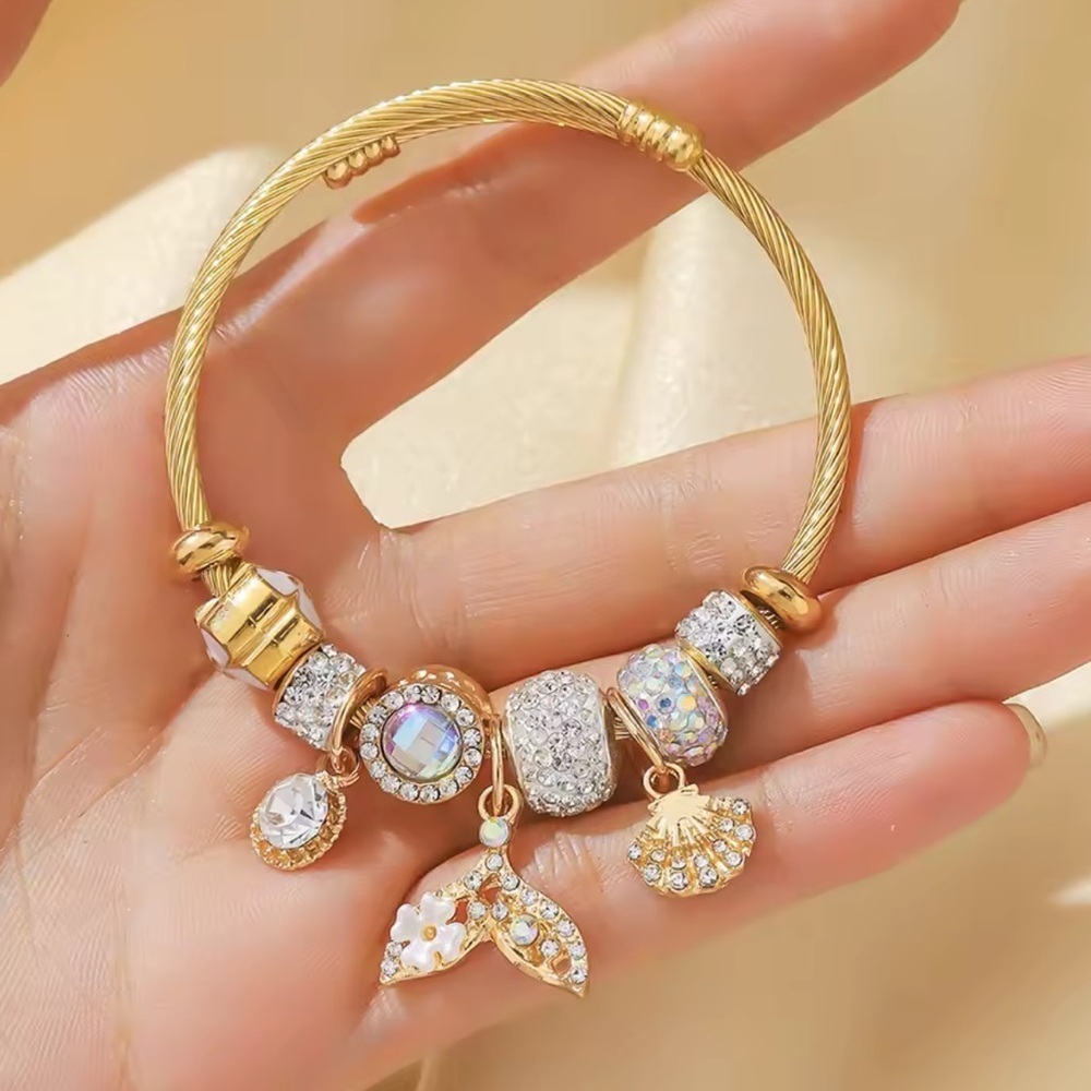 Ocean Glow Gold Charm Sparkling Beads & Nautical Charms Bracelet